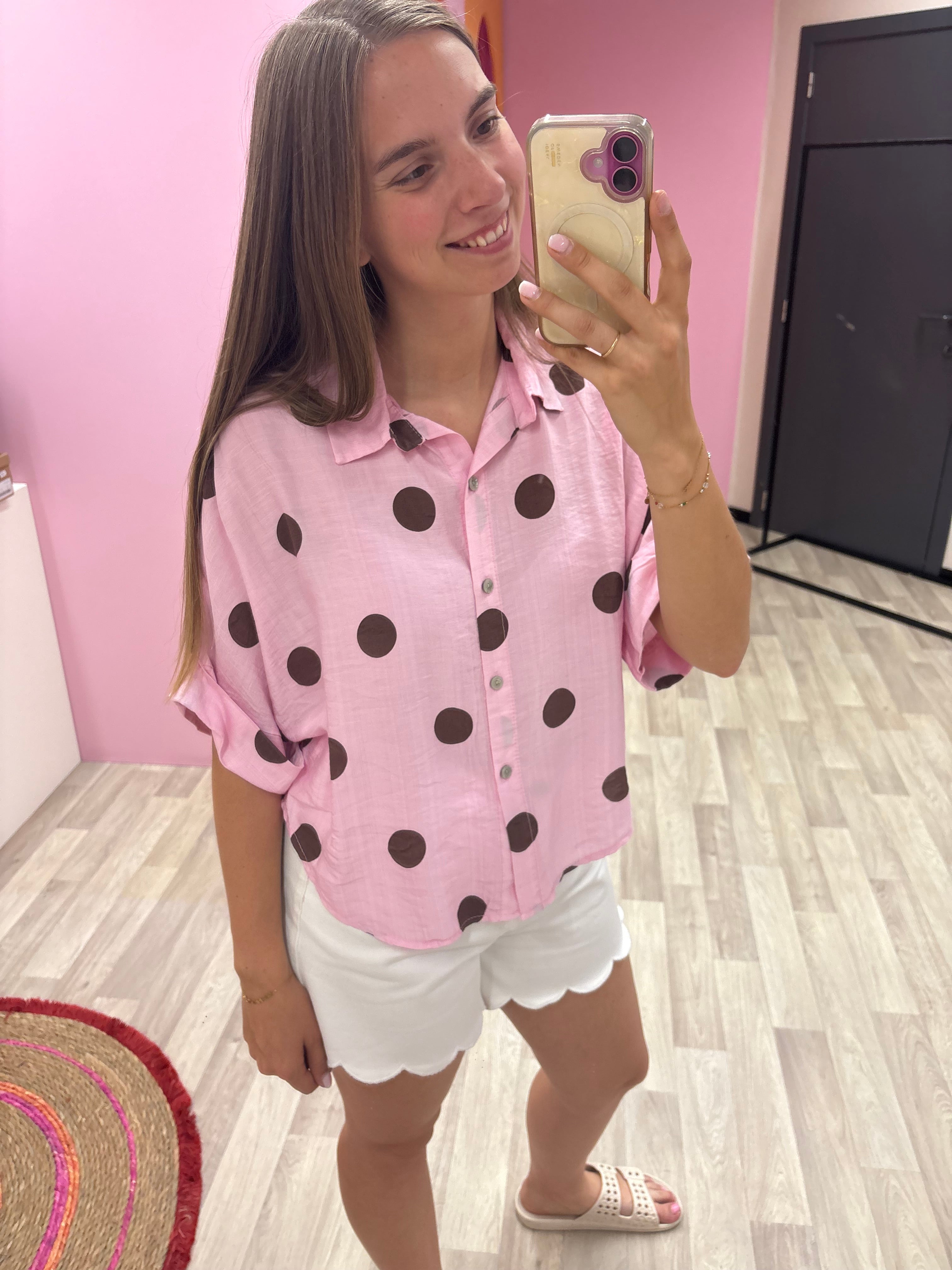 Polka blouse roze