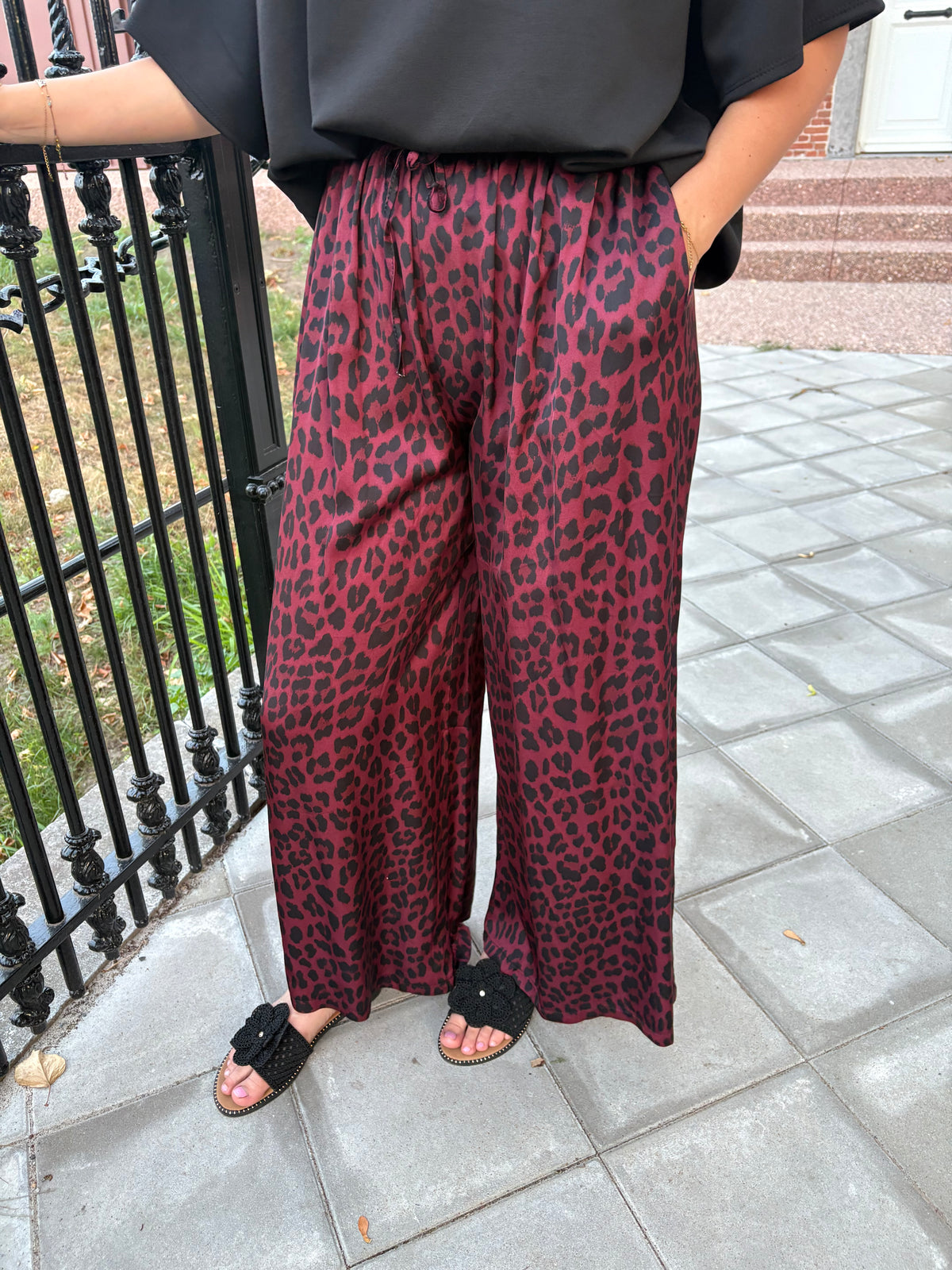Broek leopard - Bordeaux/zwart