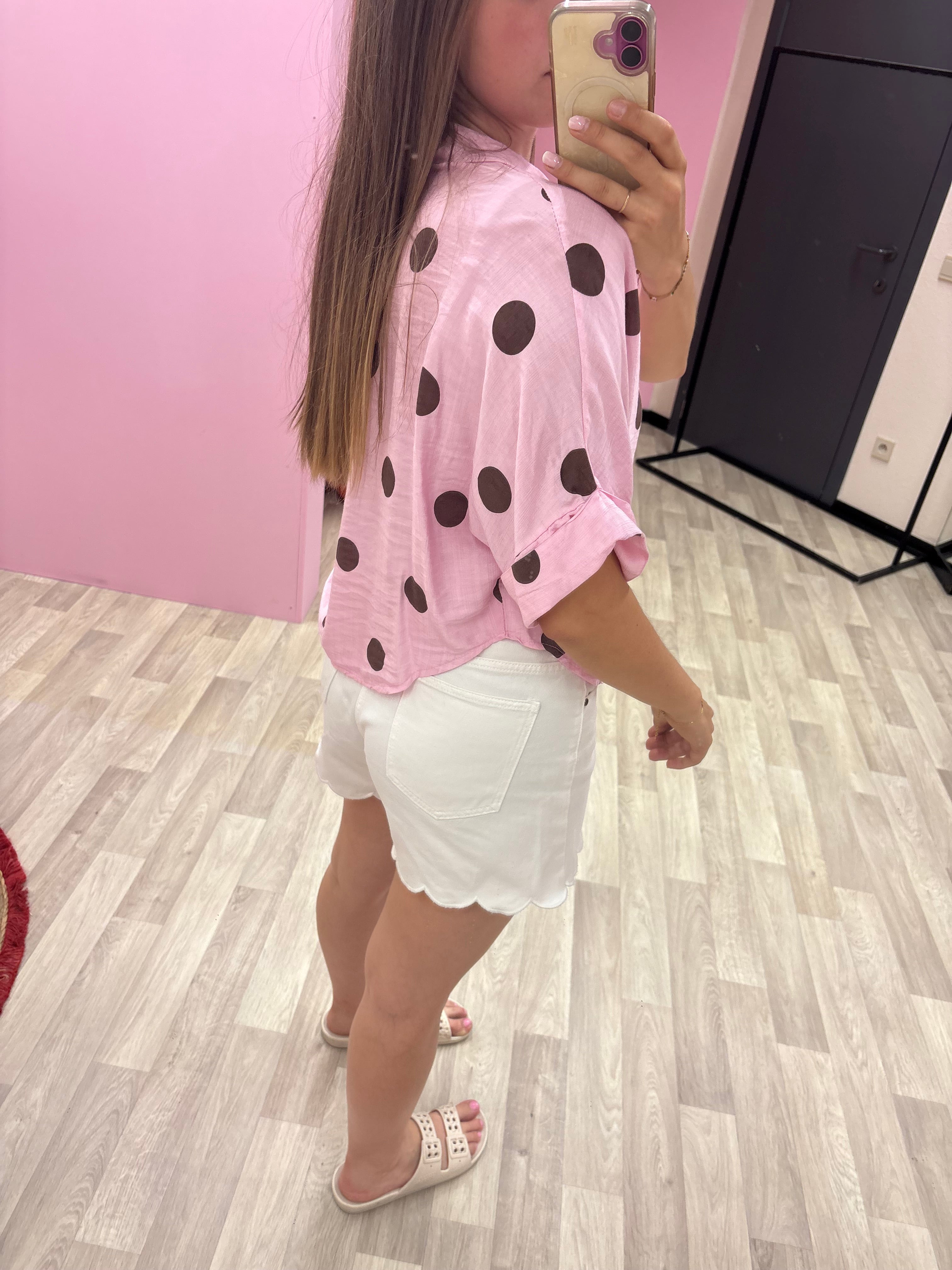 Polka blouse roze