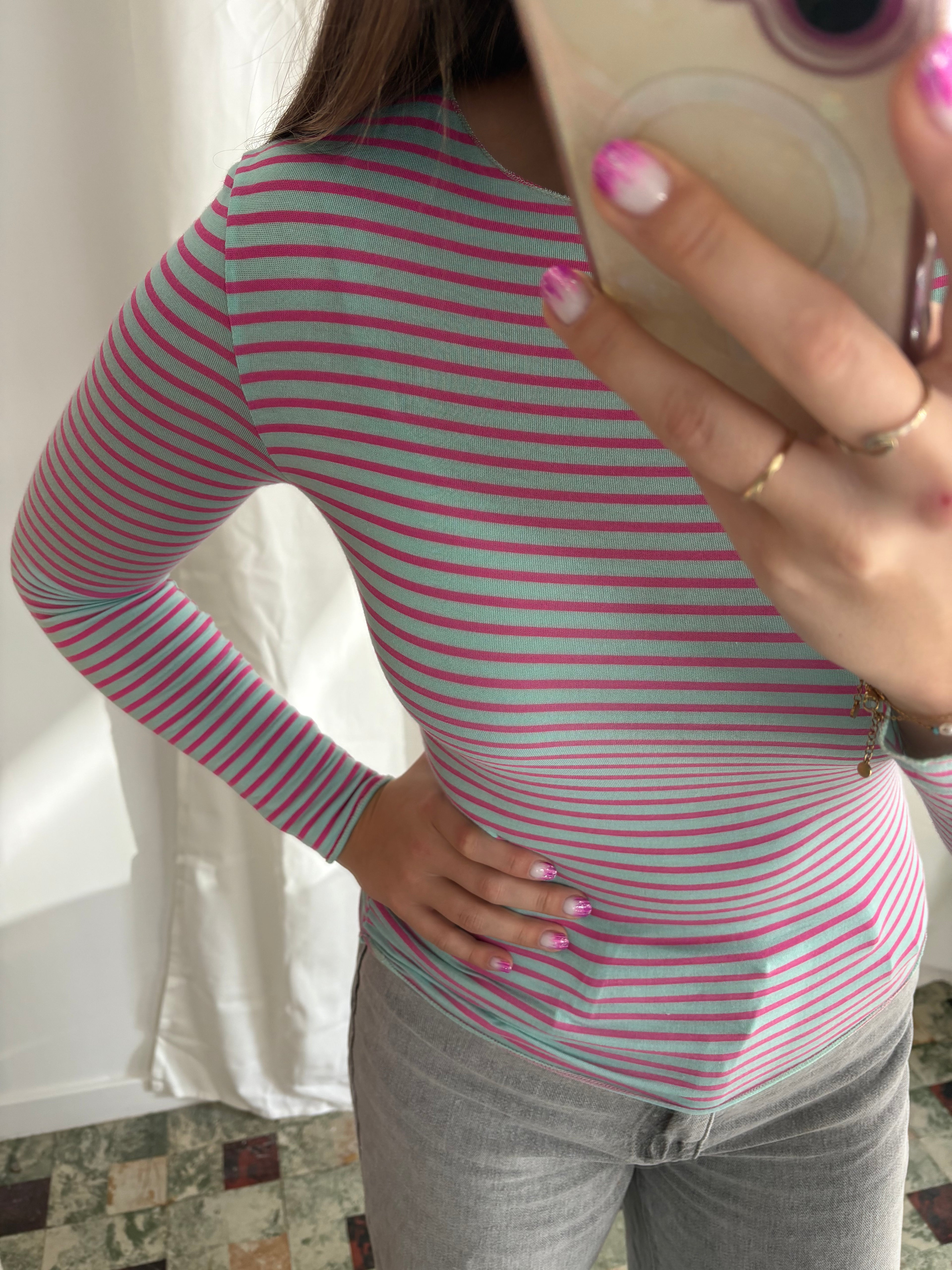 Striped top - Blauw/roze