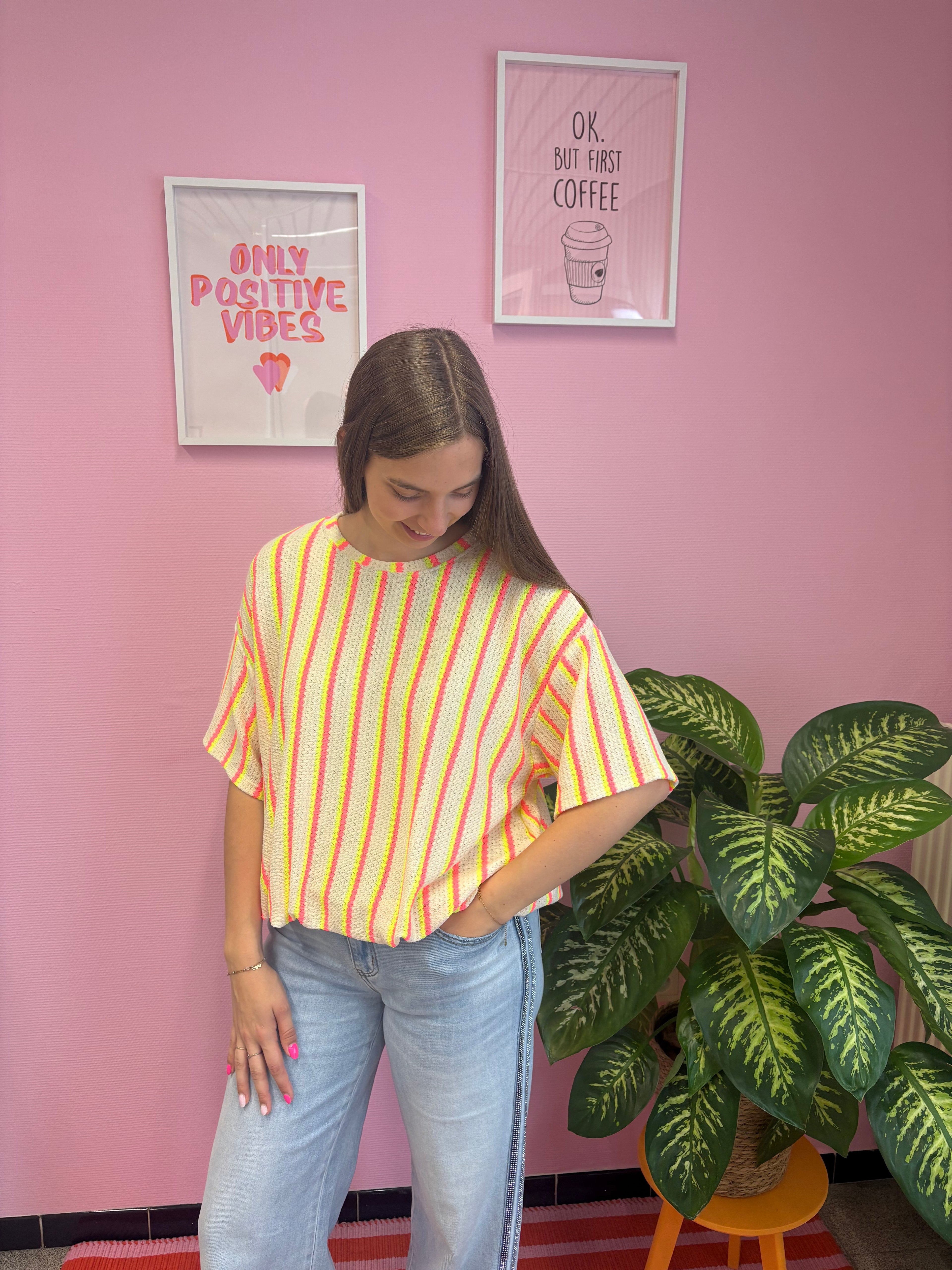 Cropped shirt - Roze/Geel