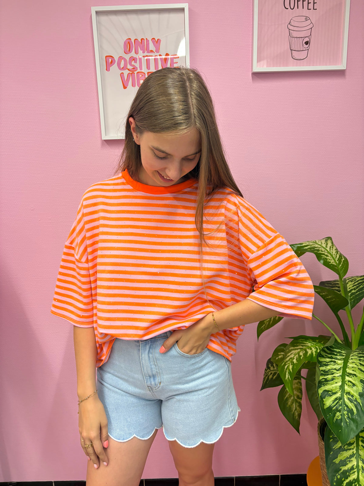 T-shirt strass - Oranje
