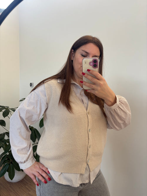 Blouse Lieve - taupe/wit