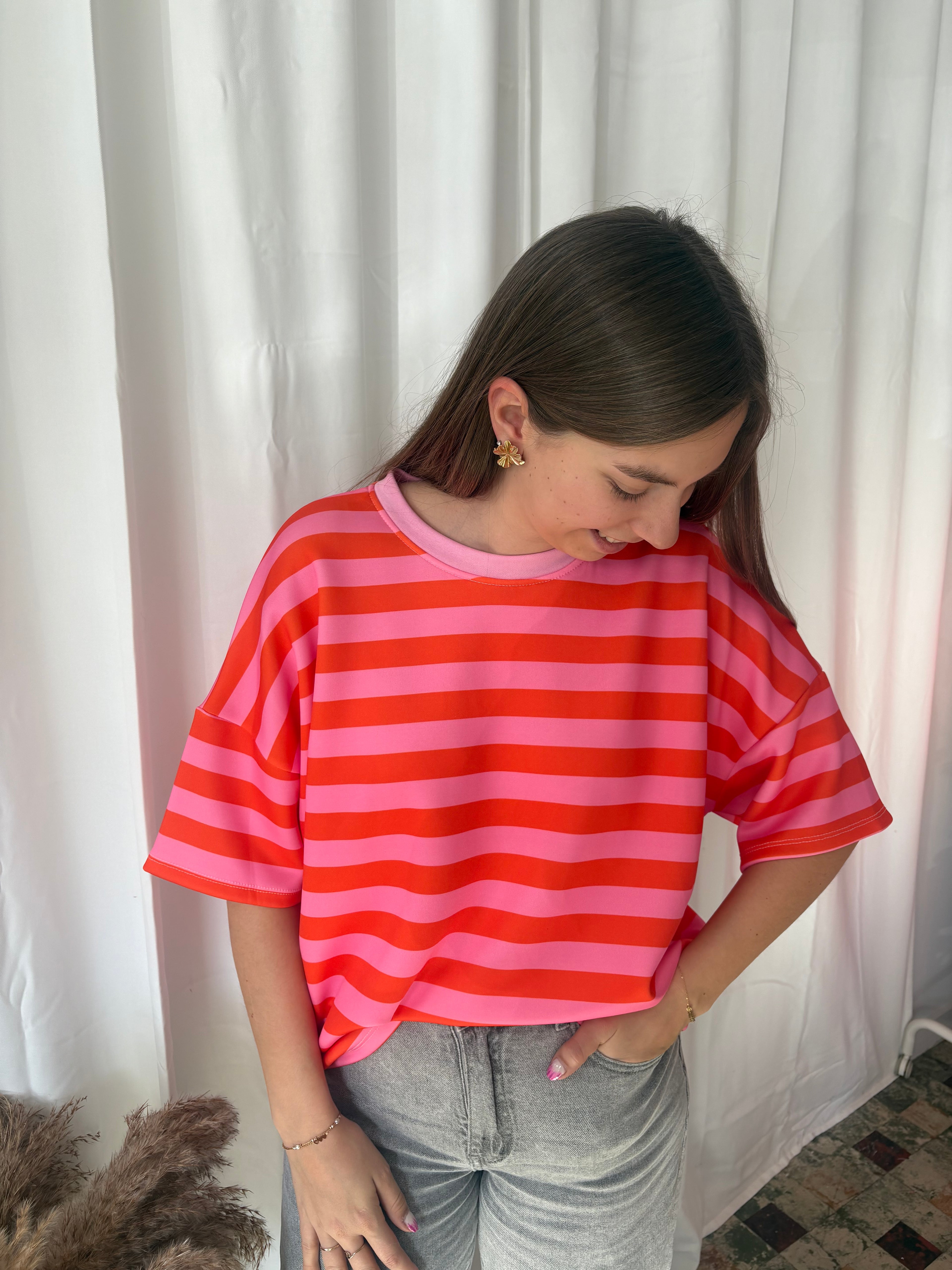 Lina top - Oranje/roze