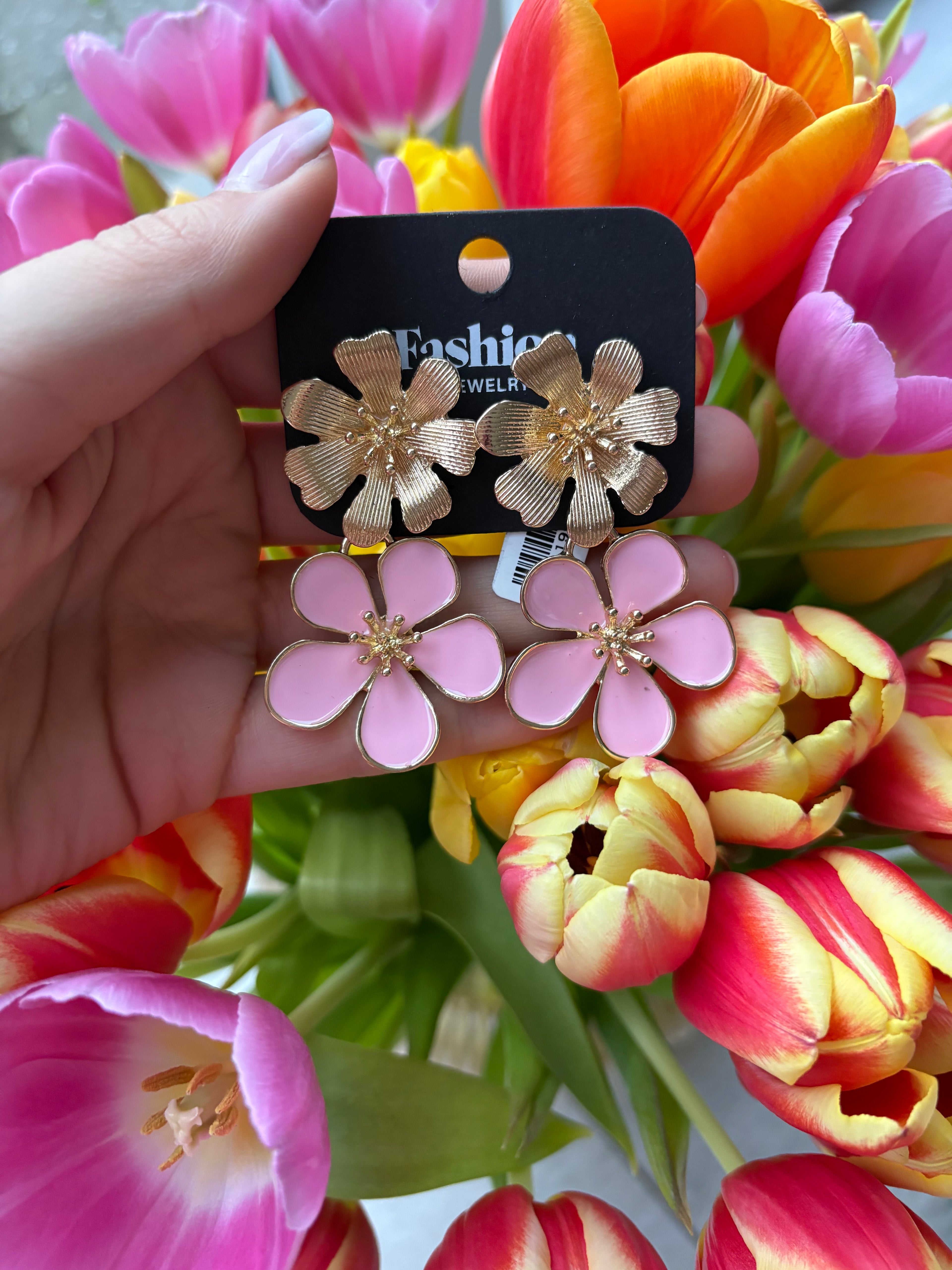 Oorbellen bloemen roze