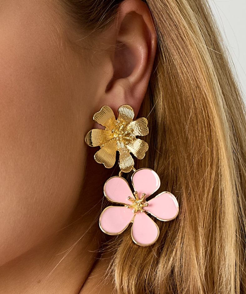 Oorbellen bloemen roze